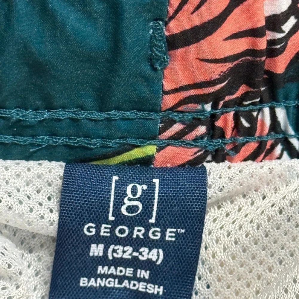 George Mens Swim Trunks Green Floral Tulip Print Mesh Lined Size Medium 32-34‎